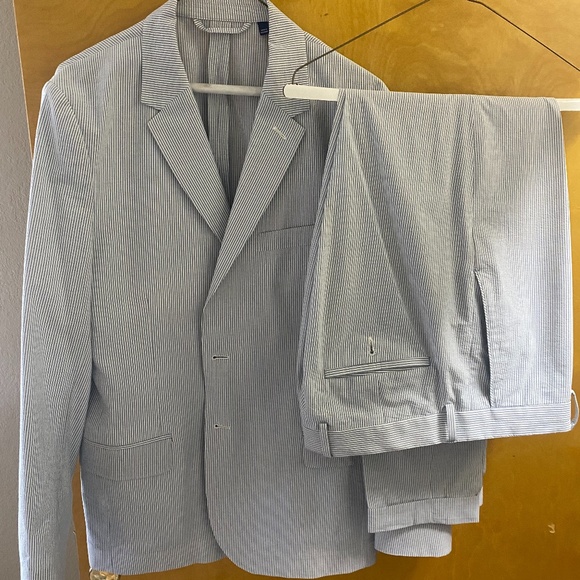 Gant Rugger seersucker slim suit 50 40 33x32 blazer jacket pants 👖